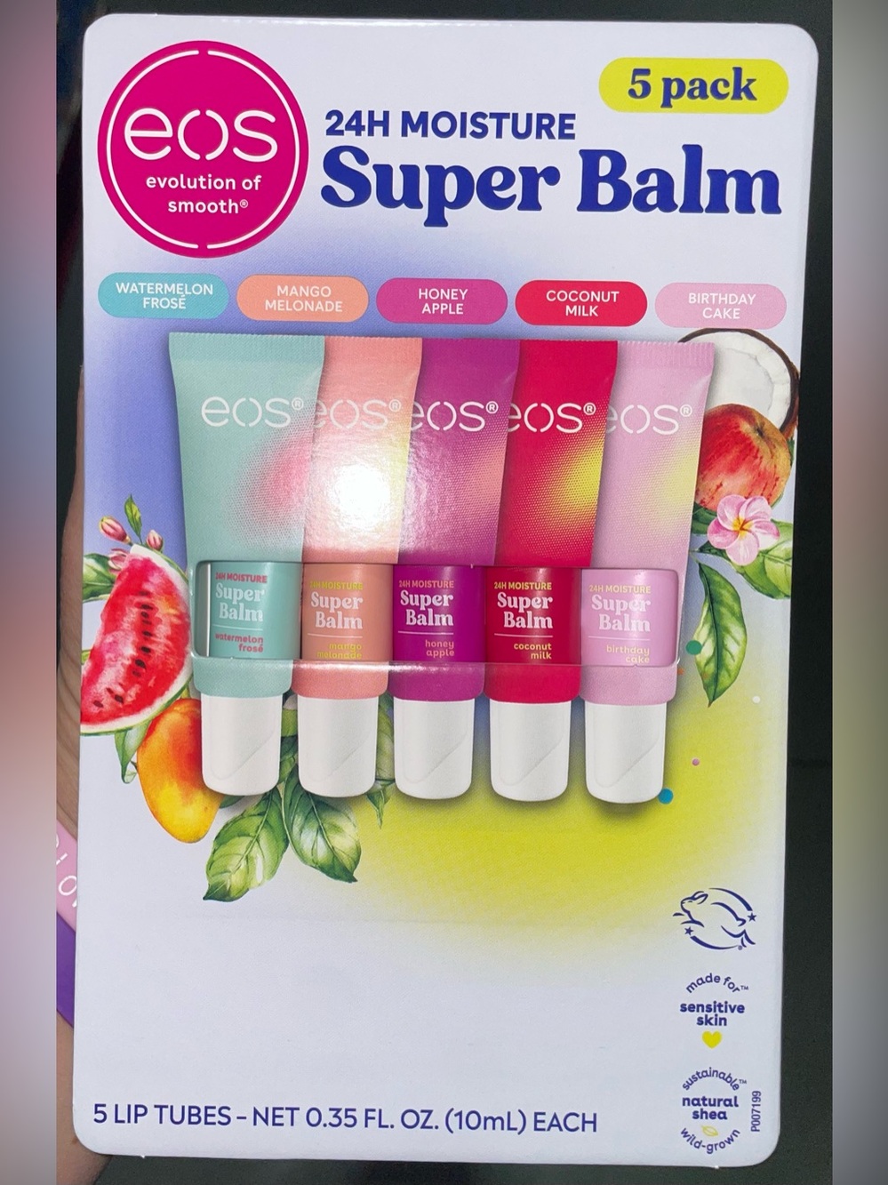 eos Super Balm 5-Pack Lip Tubes — mint, peach, pink, red, light pink